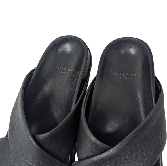 Saint Laurent Black Jimmy Slide Criss Cross Leather Sandals Size EU 38 - Picture 6 of 10